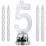 Цифра-подсвечник «5» светодиодная, ЗОЛОТАЯ СКАЗКА, в наборе 4 свечи 6 см, 1 батарейка