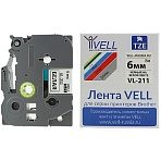 Картридж для принтера этикеток PT Vell VL-211(Brother TZE-211.6 мм, чер/бел)