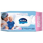 Салфетки влажные 200 шт, для детей, AURA Ultra Comfort, без спирта, крышка клапан, ш/