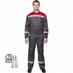 Костюм рабочий летний мужской л20-КПК с СОП серый/красный (размер 48-50, рост 170-176)