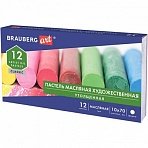 Пастель масляная художественная BRAUBERG ART «CLASSIC», УТОЛЩЕННАЯ, 12 цветов, круглое сечение