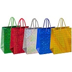 Пакет подарочный 18×10x23 см (M), НАБОР 10 шт., 5 дизайнов, голография, ЗОЛОТАЯ СКАЗКА