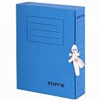Папка архивная с завязками А4 (325×250 мм), 75 мм, до 700 листов, микрогофрокартон, СИНЯЯ, STAFF