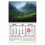 Календарь квартальный 2026г, 1 блок 1 гребень, магнитный курсор, мелованная бумага, BRAUBERG, Долина