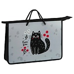 Папка с ручками А4 ArtSpace «Black Cat with Flowers», пластик, на молнии, 75мм