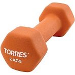 Гантель TORRES 2 кг, PL55012, металл в неопреновой оболочке, 6гр, оранжевый