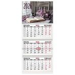 Календарь квартальный на 2026 г., 3 блока, 3 гребня, бегунок, мелованная бумага, BRAUBERG, «Сирень»