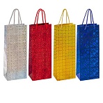 Пакет подарочный для бутылки 13×8x36 см (B), НАБОР 8 шт., 4 дизайна, голография, ЗОЛОТАЯ СКАЗКА