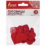 Пуговицы декоративные «Сердце», дерево, 12 шт., ассорти, красные, ОСТРОВ СОКРОВИЩ, 661421