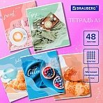 Тетрадь А5, 48 л., BRAUBERG, скоба, клетка, матовая ламинация, выборочный лак, «Sweets»