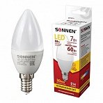 Лампа светодиодная SONNEN, 7 (60) Вт, цоколь Е14, свеча, теплый белый свет, LED C37-7W-2700-E14