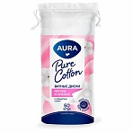 Ватные диски КОМПЛЕКТ 50 шт., AURA, двусторонние