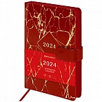 Ежедневник датированный 2024 А5 138×213 мм BRAUBERG «Goldy», под кожу, золотой срез, красный