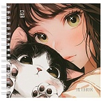 Скетчбук 60л., 150×150 MESHU «Сat girl», на гребне, soft-touch, 120г/м2