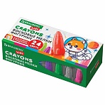 Восковые мелки фигурные BRAUBERG KIDS «РАКЕТА», НАБОР 24 цвета + НАКЛЕЙКИ В ПОДАРОК! 