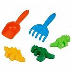 Набор для песка ТРИ СОВЫ «Динозавры», 5 предметов (совок, грабли, 3 формочки)