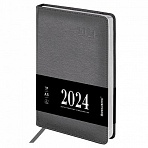 Ежедневник датированный 2024 А5 138×213мм BRAUBERG Impression, под кожу, серый