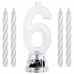 Цифра-подсвечник «6» светодиодная, ЗОЛОТАЯ СКАЗКА, в наборе 4 свечи 6 см, 1 батарейка