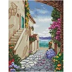 Алмазная мозаика ТРИ СОВЫ «Улочка к морю», 30×40см, холст на деревянном подрамнике, картонная коробка с пластиковой ручкой