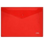 Папка-конверт на кнопке СТАММ А4, 180мкм, пластик, прозрачная, красная