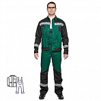 Костюм рабочий летний мужской л21-КПК с СОП зеленый/черный (размер 64-66, рост 182-188)