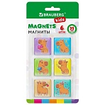 Магниты квадратные стеклянные 35 мм, НАБОР 6 шт., «Капибара», BRAUBERG KIDS, блистер