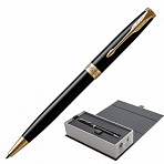 Ручка шариковая PARKER «Sonnet Core Lacquer Black GT», корпус черный глянцевый лак, позолоченные детали, черная
