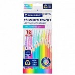 Карандаши цветные BRAUBERG PASTEL12 пастельных цветовтрёхгранныегрифель 3 мм181850