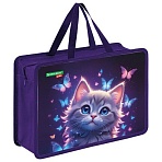 Папка на молнии с ручками BRAUBERG KIDS А4, 1 отделение, пластик, 100 мм, «Curious cat»