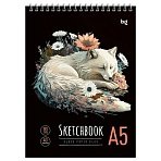 Скетчбук 40л., А5 BG «Arctic fox», на гребне, черный блок, 80г/м2