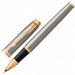 Ручка-роллер PARKER «IM Core Brushed Metal GT», корпус серебристый матовый лак, позолоченные детали, черная