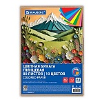 Цветная бумага А4 мелованная, 80 листов, 10 цветов, в коробе, BRAUBERG, 200×290 мм, «Горы»