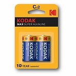 Батарейки алкалиновые КОМПЛЕКТ 2 шт., KODAK Max Super Alkaline, C (LR14, 14А), блистер