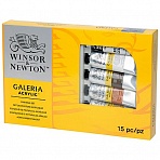 Краски акриловые Winsor&Newton «Galeria», 9 цв., 60 мл/туба, доска, палитра, медиум для блеска, 2 кисти, картон. упак. 