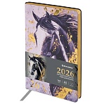 Ежедневник датированный 2026 А5 138×213 мм, BRAUBERG «Vista», под кожу, гибкий, «Majestic horse»