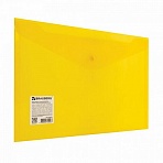 Папка-конверт с кнопкой BRAUBERG А4 до 100 л. прозрачная желтая СВЕРХПРОЧНАЯ 0.18 мм270472