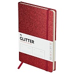 Ежедневник недатированный, А5, 136л., твердый переплет, диз. картон, BG «Glitter. Red», красный, на резинке, карман