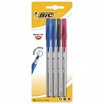 Ручки шариковые с грипом BIC «Round Stic Exact», НАБОР 4 шт./3 ЦВЕТА (синий, черный, красный), линия письма 0.32 мм, блистер