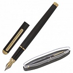 Ручка подарочная перьевая BRAUBERG Maestro, СИНЯЯ, корпус черный с золотистыми деталями, линия письма 0.25 мм
