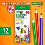 Карандаши цветные BRAUBERG KIDS NEW, 12 цветов, трехгранные, грифель 3 мм