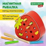 Сортер-рыбалка магнитный деревянный развивающий «Клубника», BRAUBERG KIDS