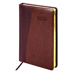 Ежедневник датированный 2026, А5, 138×213 мм, BRAUBERG «Cayman», под кожу, бордовый/коричневый