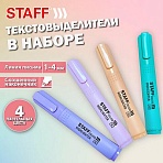 Набор текстовыделителей 4 ПАСТЕЛЬНЫХ ЦВЕТА, АССОРТИ, STAFF College STICK PASTEL, линия письма 1-4 мм, скошенный наконечник
