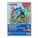 Цветная бумага А4 мелованная, 100 листов, 20 цветов, в коробе, BRAUBERG, 200×290 мм, «Прогулка»