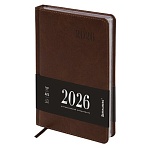 Ежедневник датированный 2026, А5, 138×213 мм, BRAUBERG «Impression», под кожу, коричневый