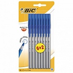 Ручки шариковые с грипом BIC «Round Stic Exact», НАБОР 6+2 шт., СИНИЕ, линия письма 0.32 мм, блистер