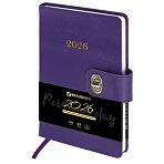 Ежедневник датированный 2026 А5 138×213 мм, BRAUBERG «Elegant», под кожу, застежка, фиолетовый