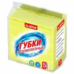 Губки для посуды 110×70х20 мм, ЦЕЛЛЮЛОЗНЫЕ, КОМПЛЕКТ 5 штук, желтые, LAIMA