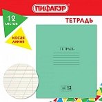 Тетрадь ЗЕЛЁНАЯ обложка 12 л., косая линия с полями, офсет № 2 ЭКОНОМ, «ПИФАГОР»