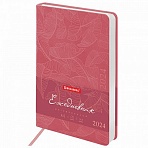 Ежедневник датированный 2024 А5 138×213 мм, BRAUBERG «Foliage», под кожу, розовый